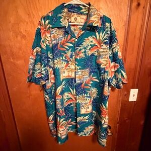 Aruba  Teal Tropical Print Short-Sleeve Shirt